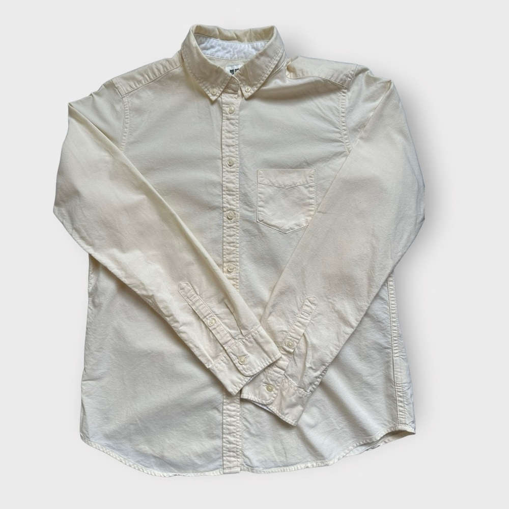 Uniqlo pale yellow long sleeve button-down shirt
